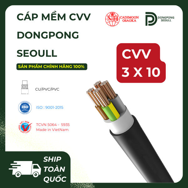 CÁP MỀM DONG PONG SEOULL CVV 3x10 300/500v Cu/PVC/PVC Đen