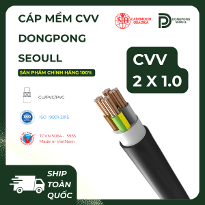 CÁP MỀM DONG PONG SEOULL CVV 2x1.0 300/500v Cu/PVC/PVC Đen